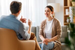 woman speaking to therapist during consultation